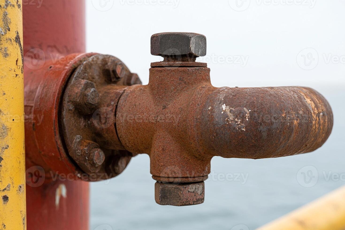 A rusty pipe on a railing photo