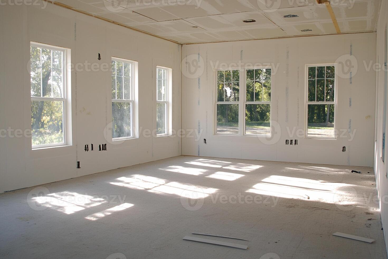 A room with white walls and windows photo