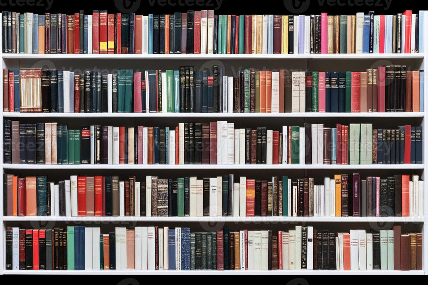 A large white bookcase with many different books photo