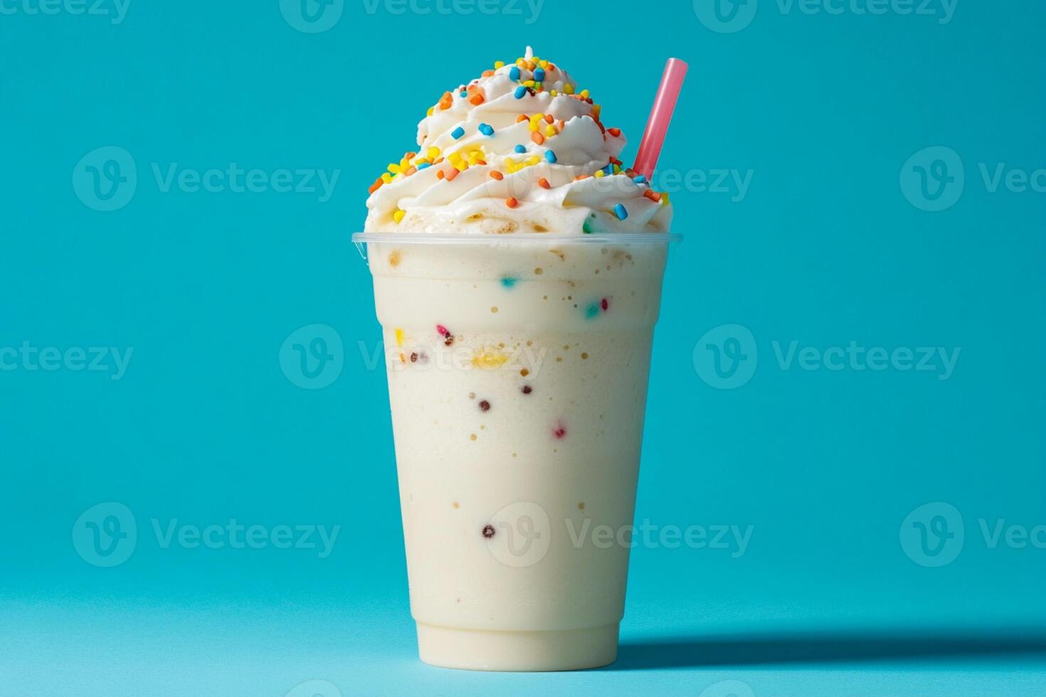 A milkshake with sprinkles and a straw photo