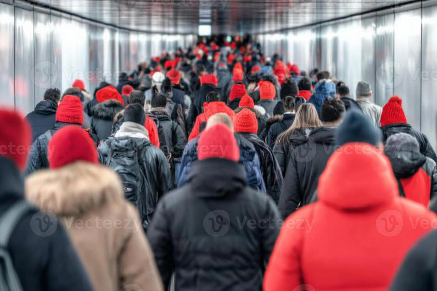 A crowd of people wearing red hats and coats photo