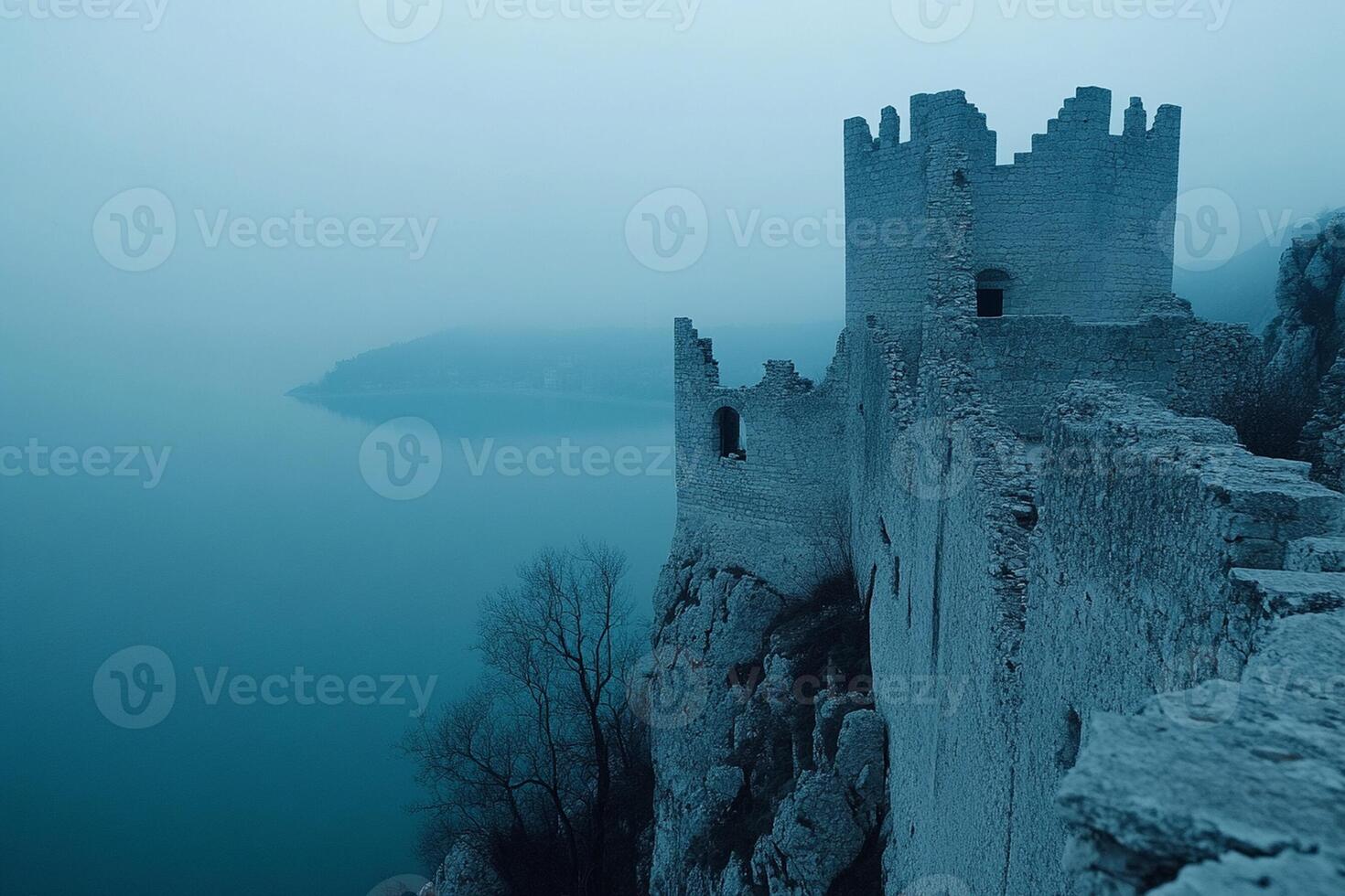 A castle on the edge of a cliff overlooking the ocean photo