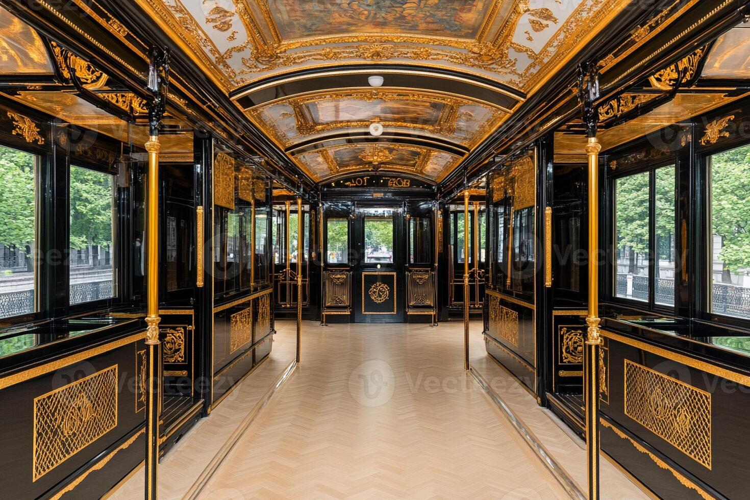 A train car with gold and black trim photo