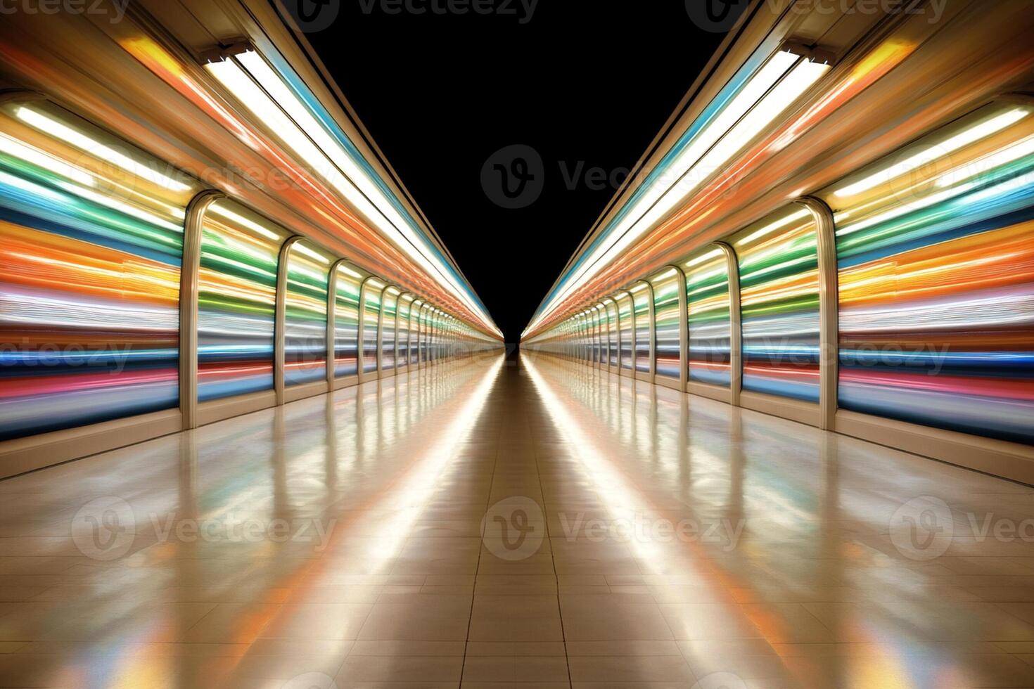 A long tunnel with motion blur and lights photo