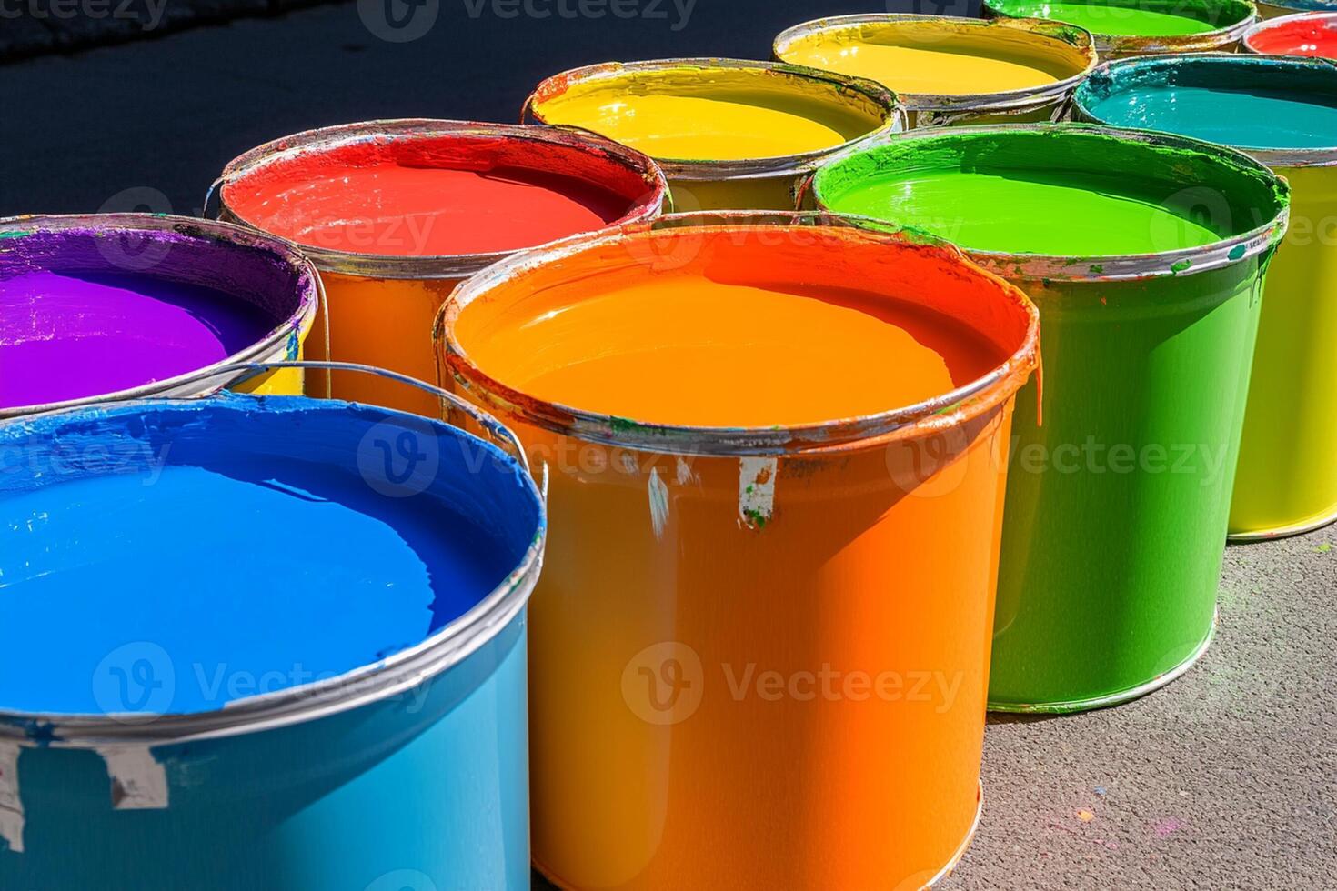 A row of paint cans photo