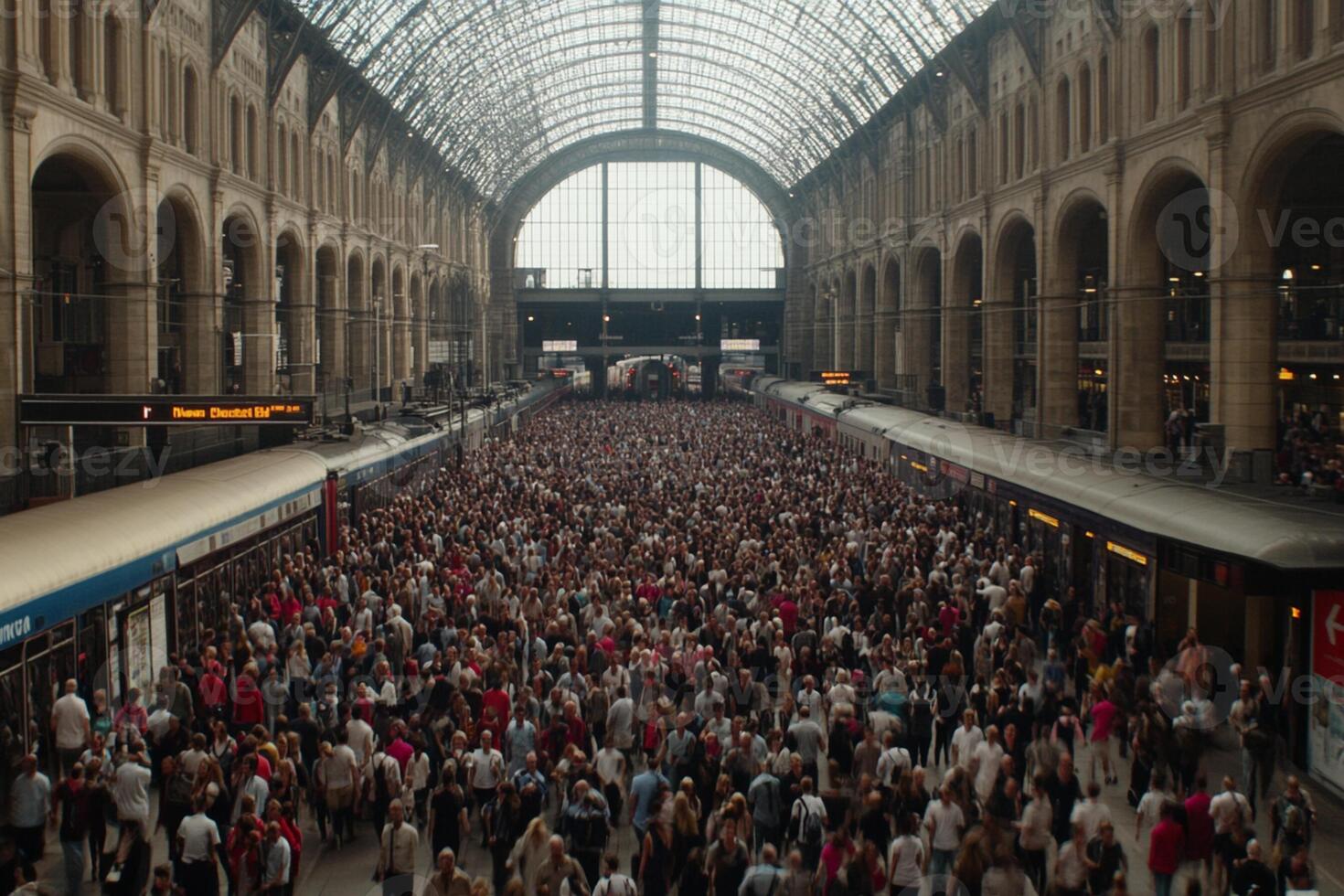 A large crowd of people in a train station photo