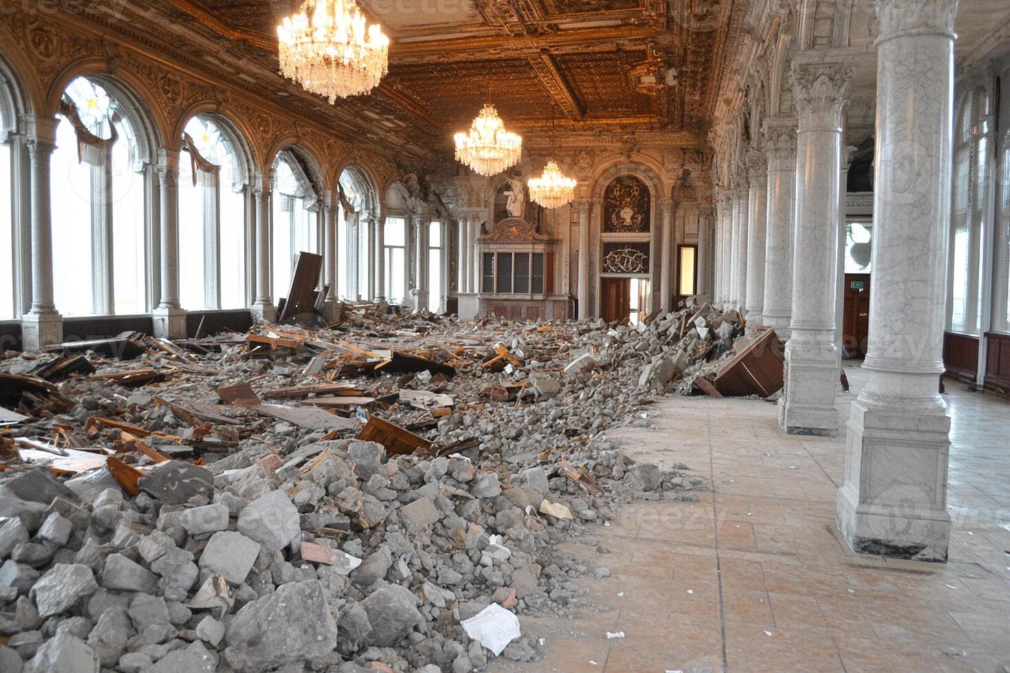 The interior of the old palace of justice in rome, which was destroyed by the earthquake of photo