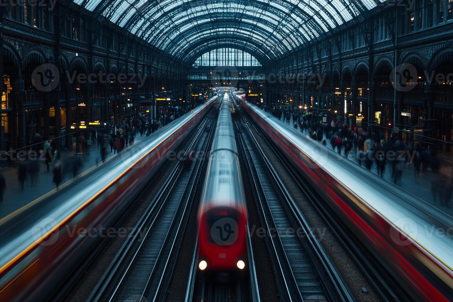 A train is moving through a train station photo