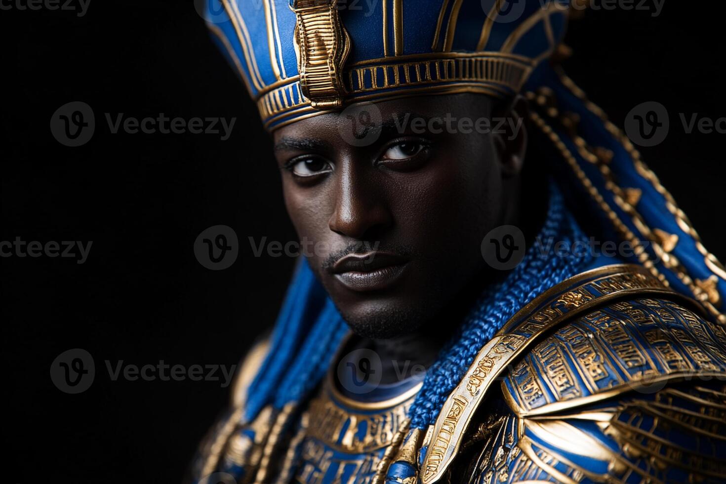 An egyptian man in a blue and gold costume photo