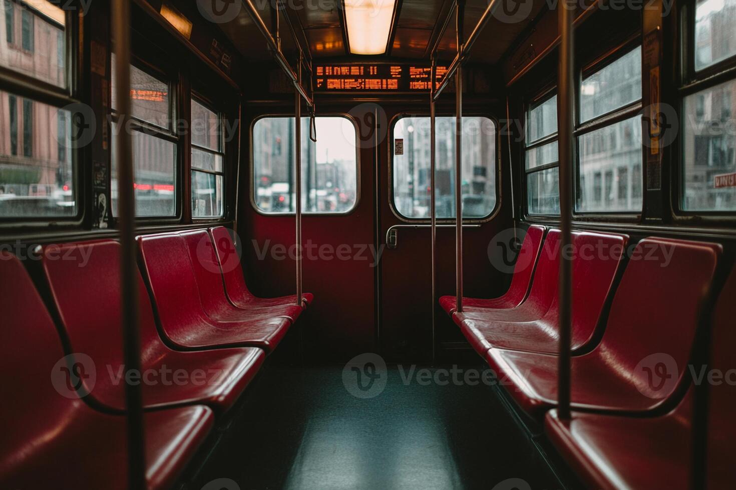 A bus with red seats photo