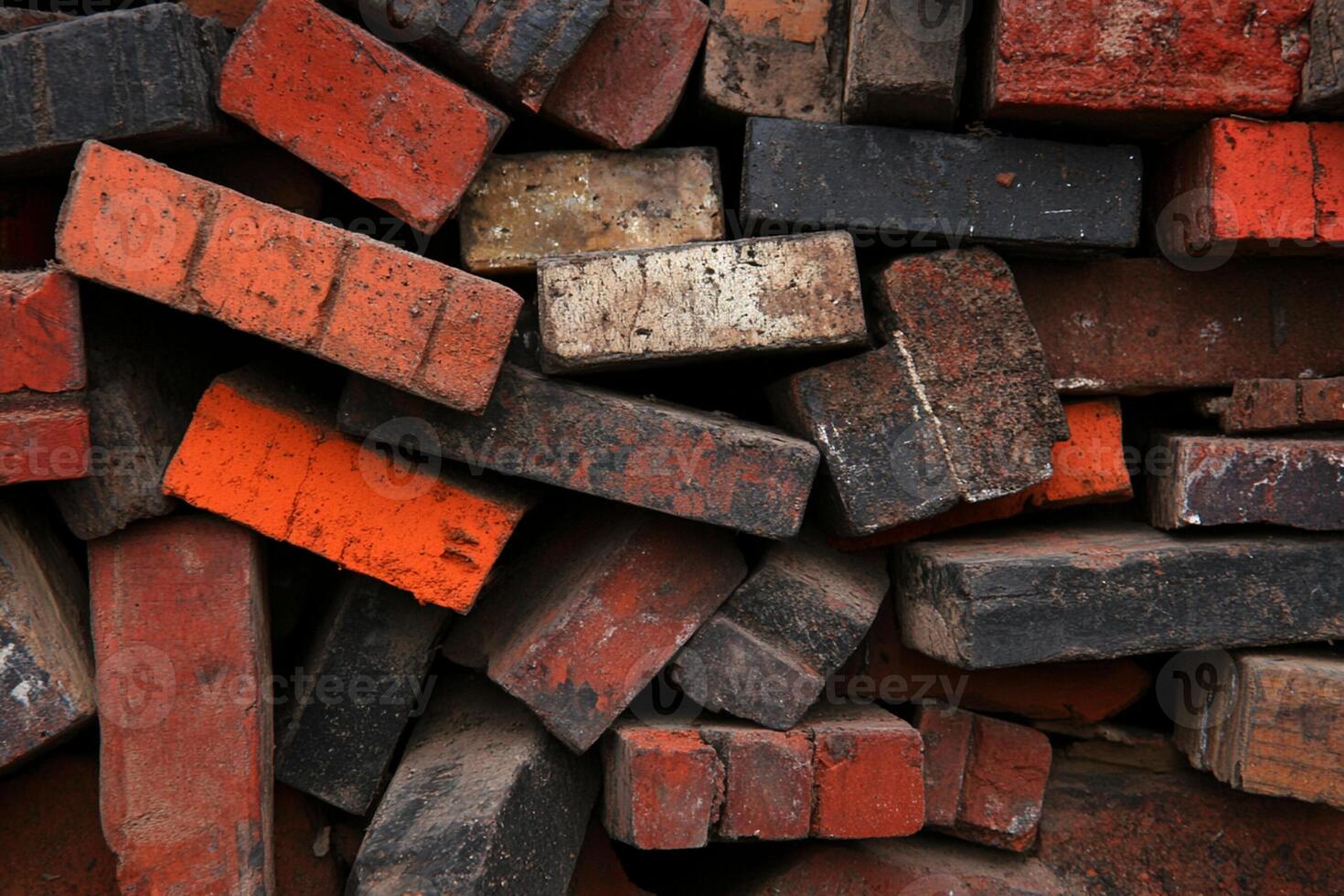 A pile of bricks with red and orange colors photo