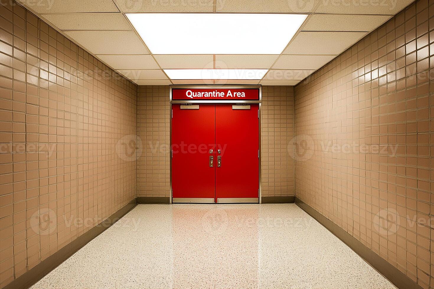 A hallway with a red door photo