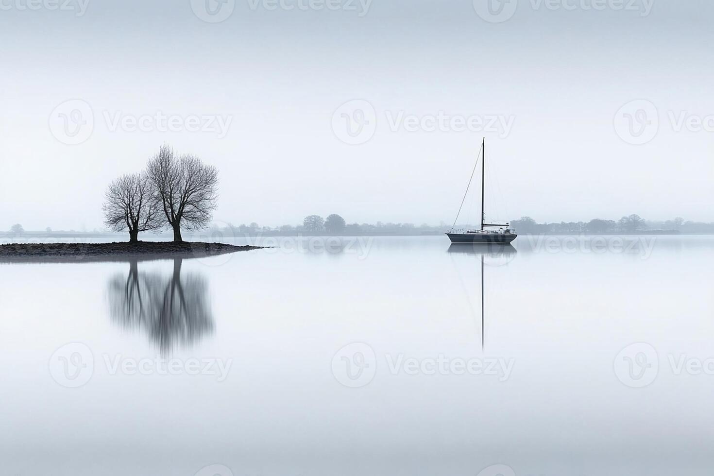 A boat is in the water near a tree photo