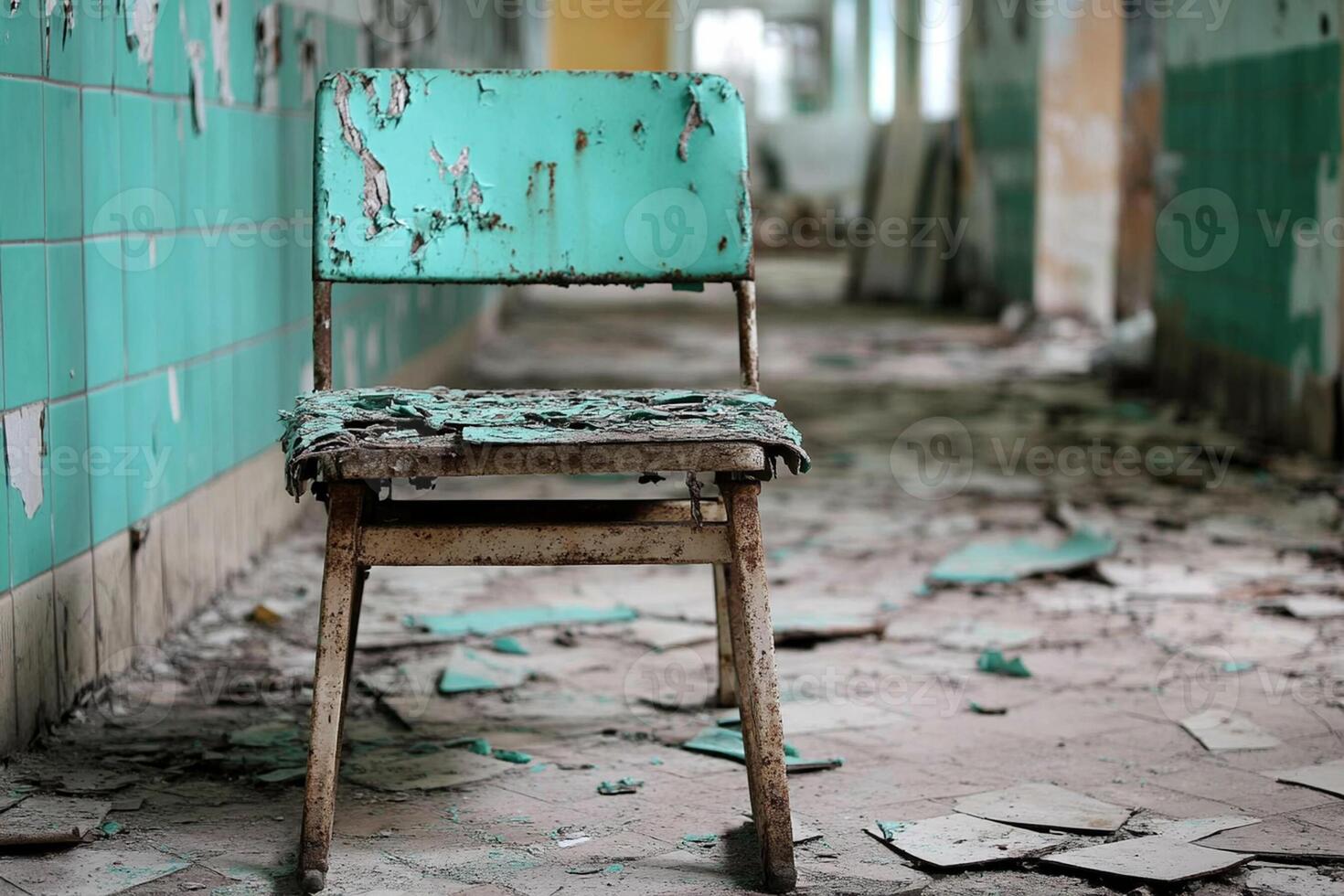 An abandoned chair in an abandoned building photo