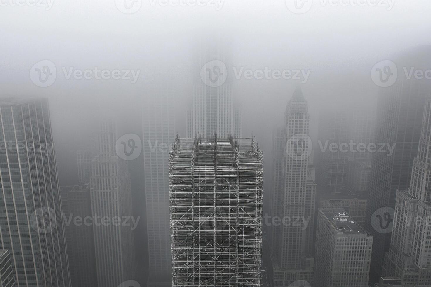 A tall building in the fog photo