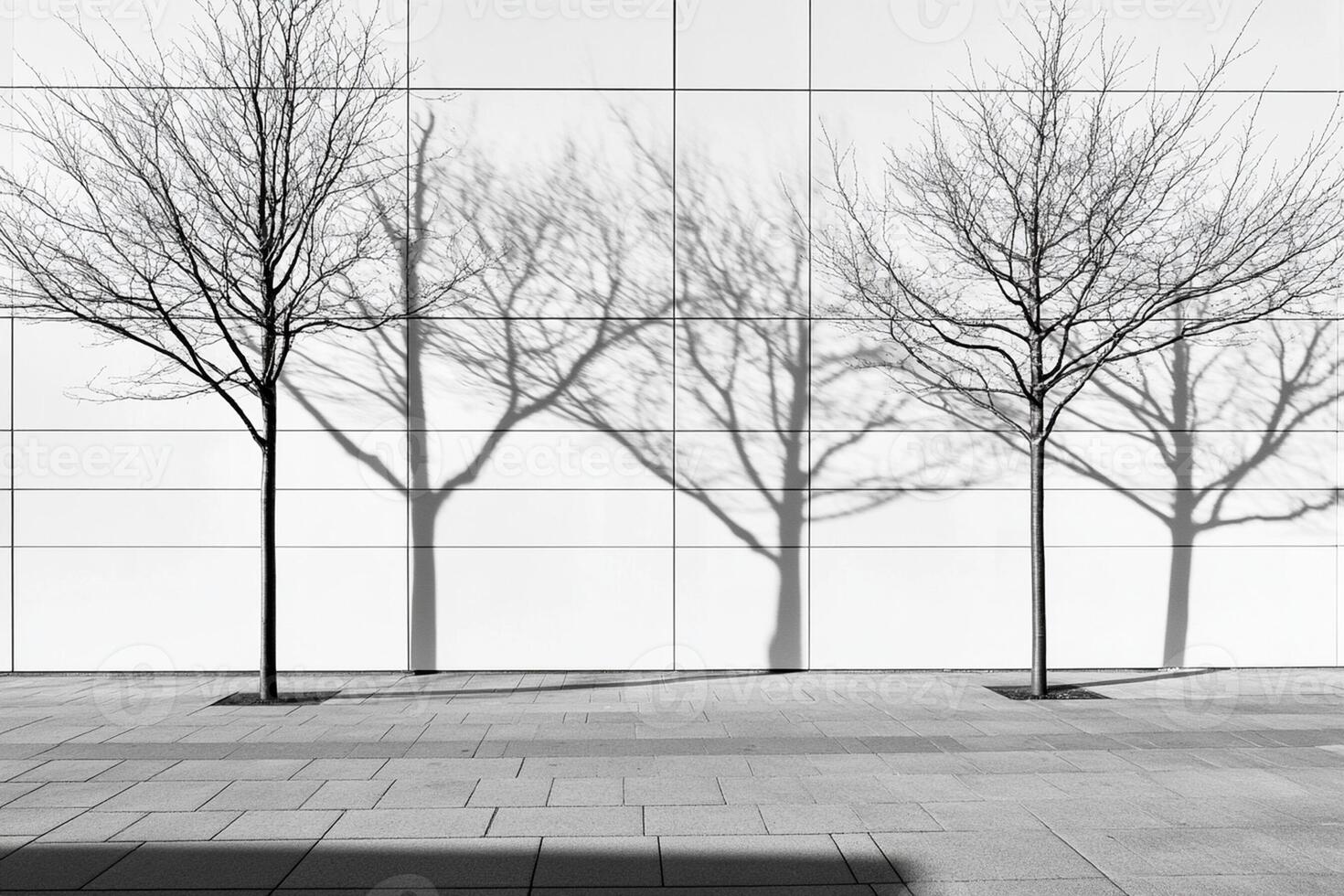 Three trees cast shadows on a wall photo