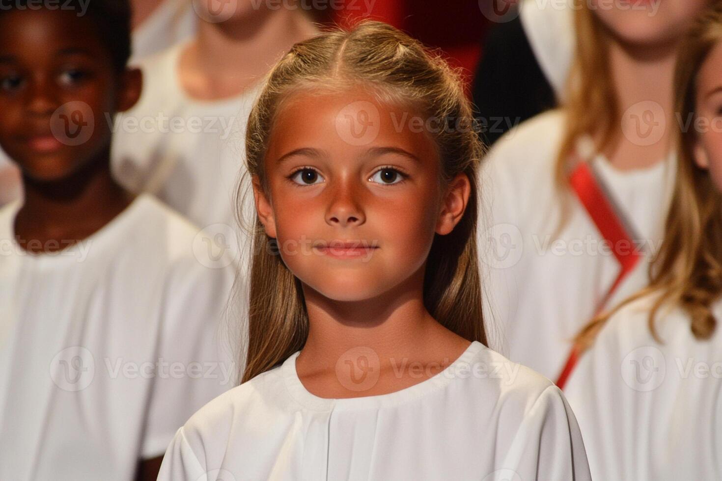 A young girl in a choir uniform with other children photo