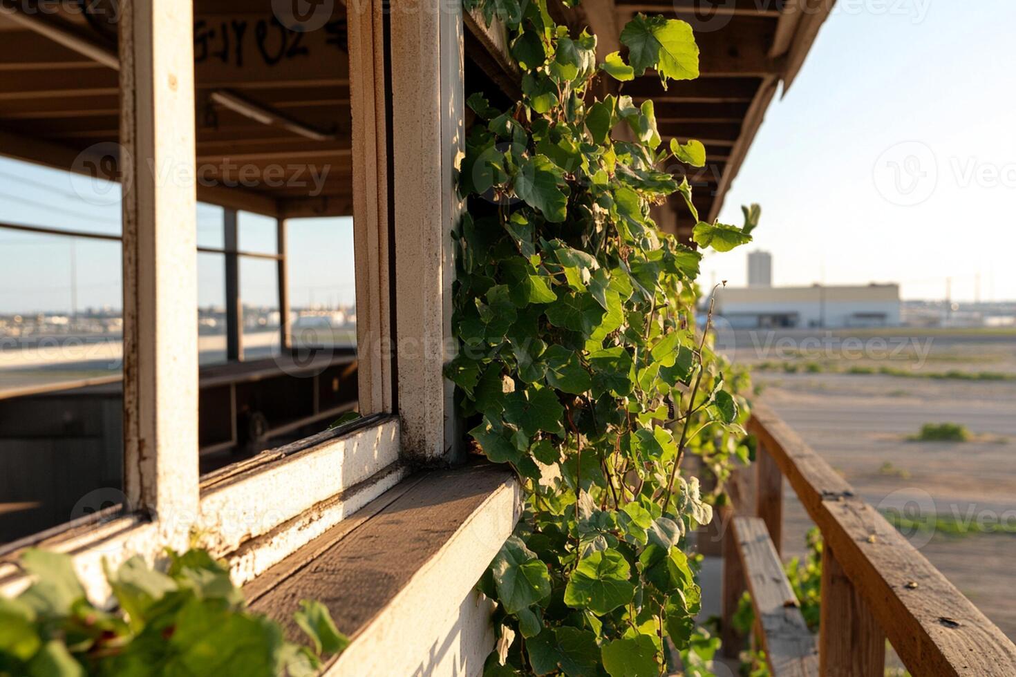 A window with vines growing out of it photo