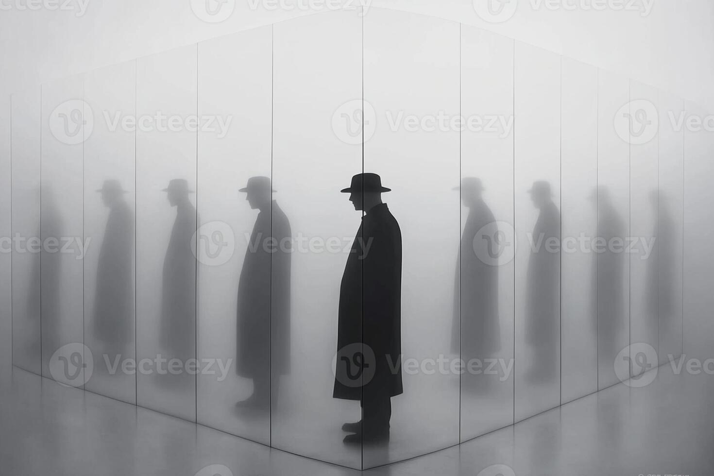 A man in a hat stands in front of a group of people photo