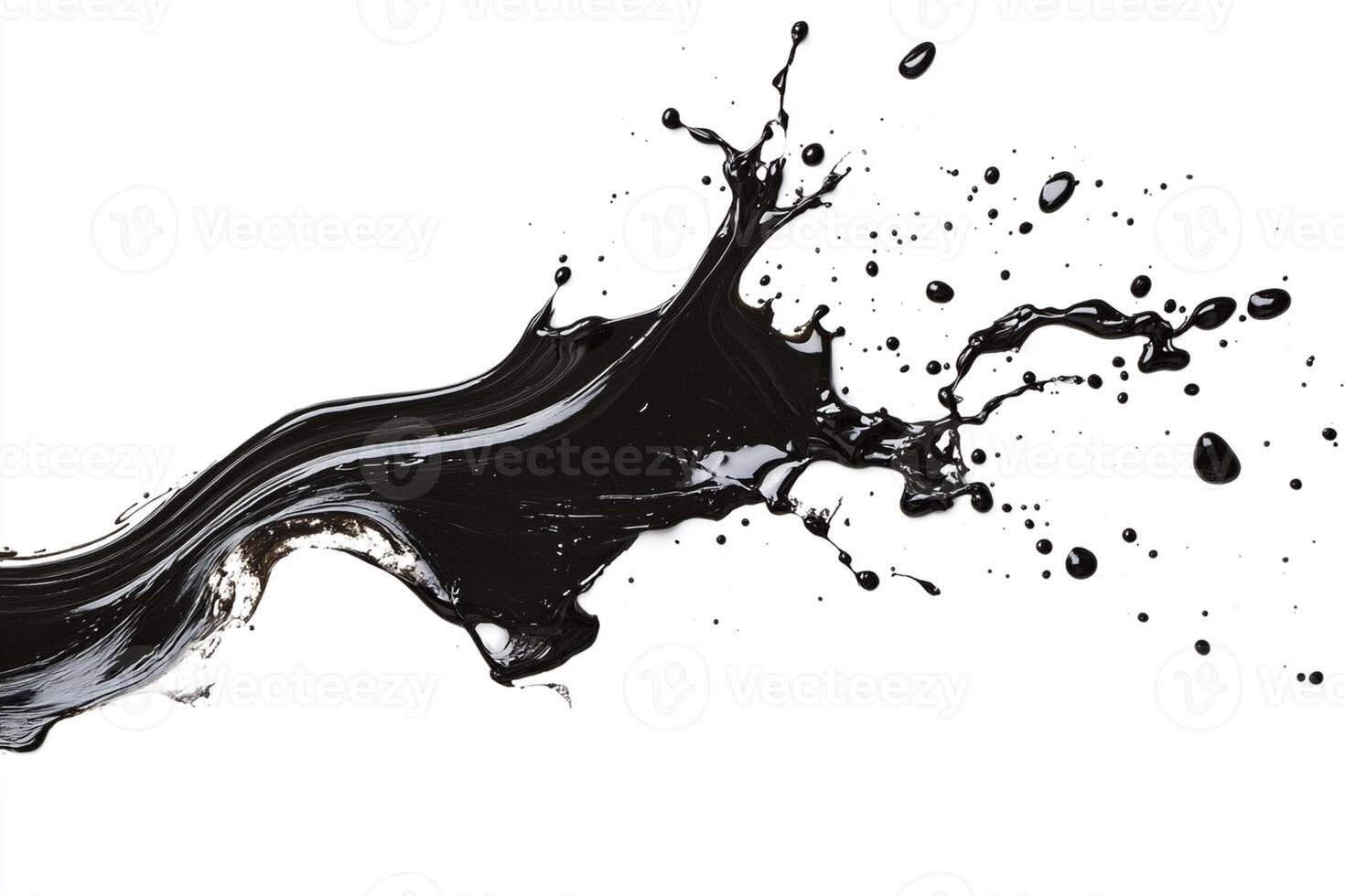 Black liquid splashing on white background photo