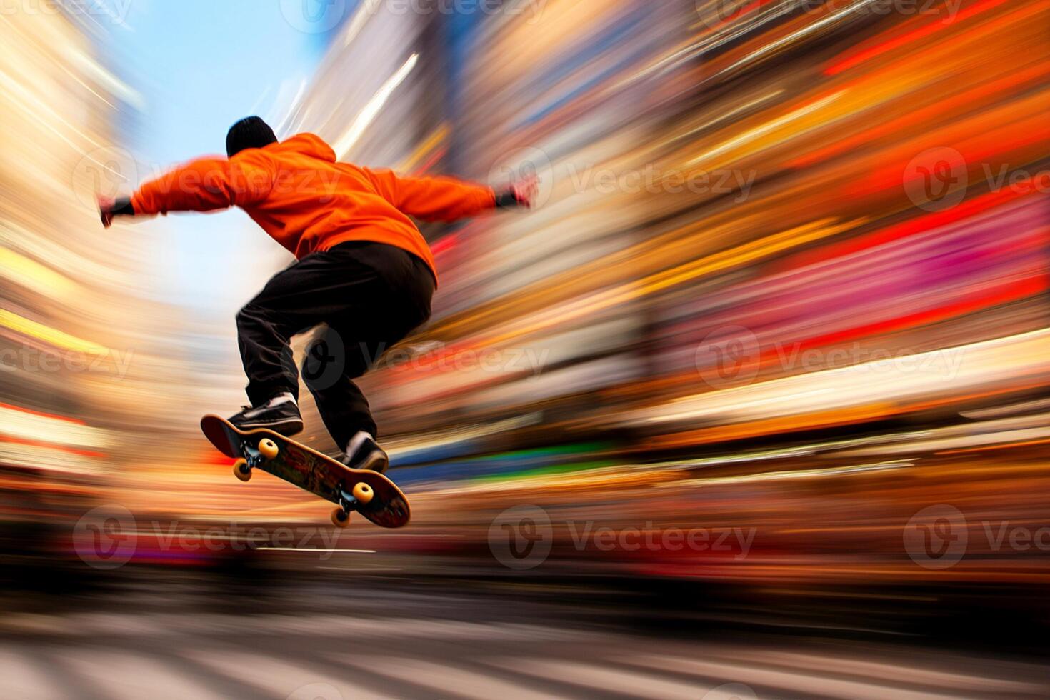A man on a skateboard in motion photo