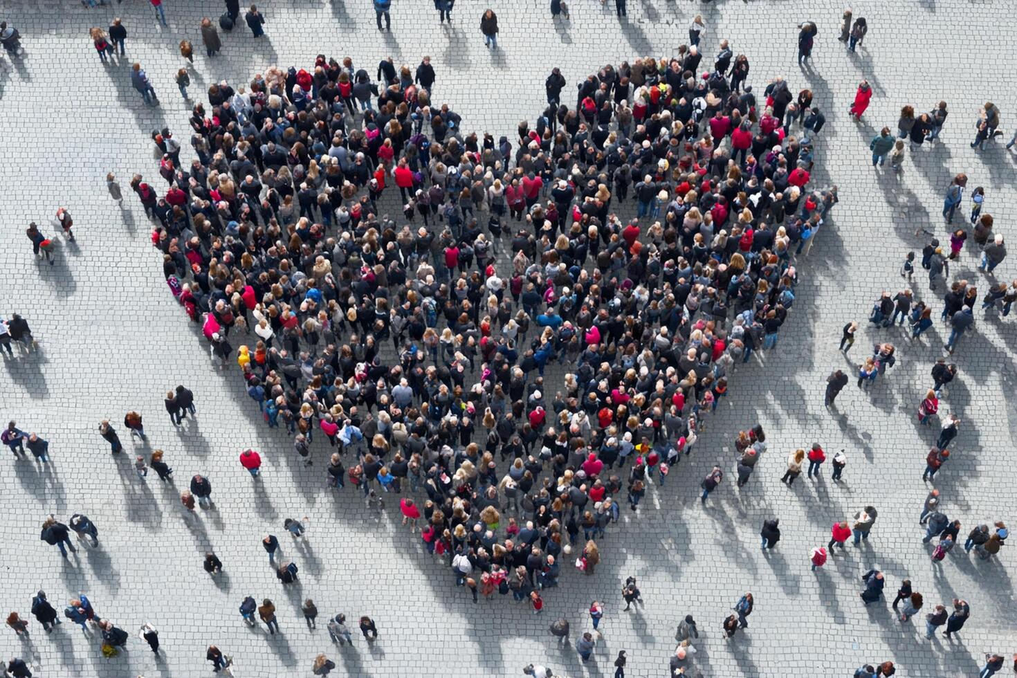 A large group of people in the shape of a heart photo