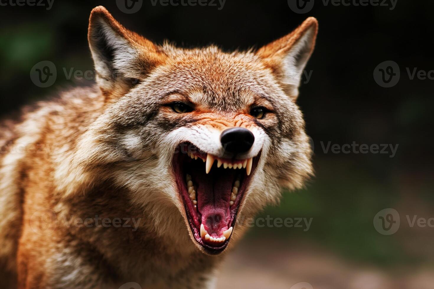 A close up of a wolf with its mouth open photo