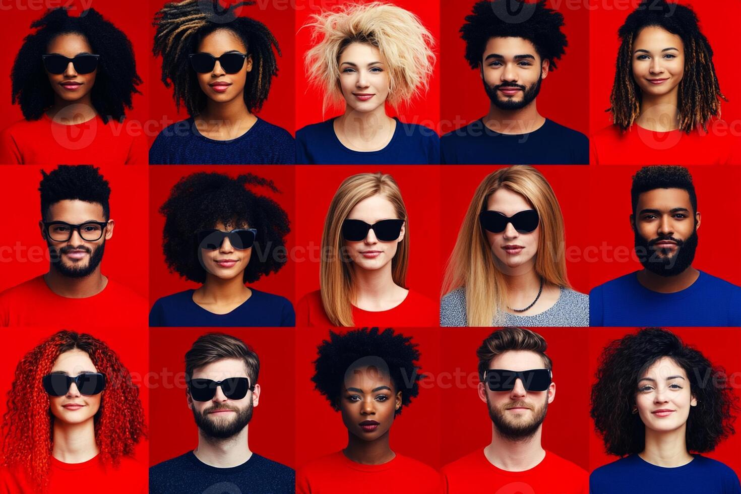 A group of people wearing red shirts and sunglasses photo