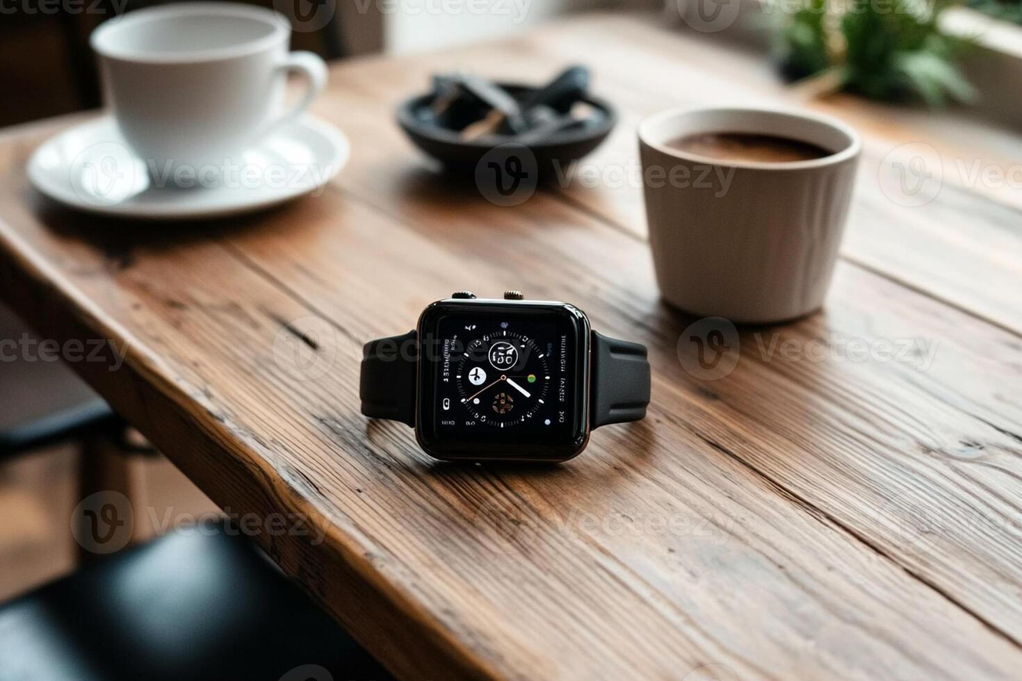 Apple watch on a table with coffee and a cup photo