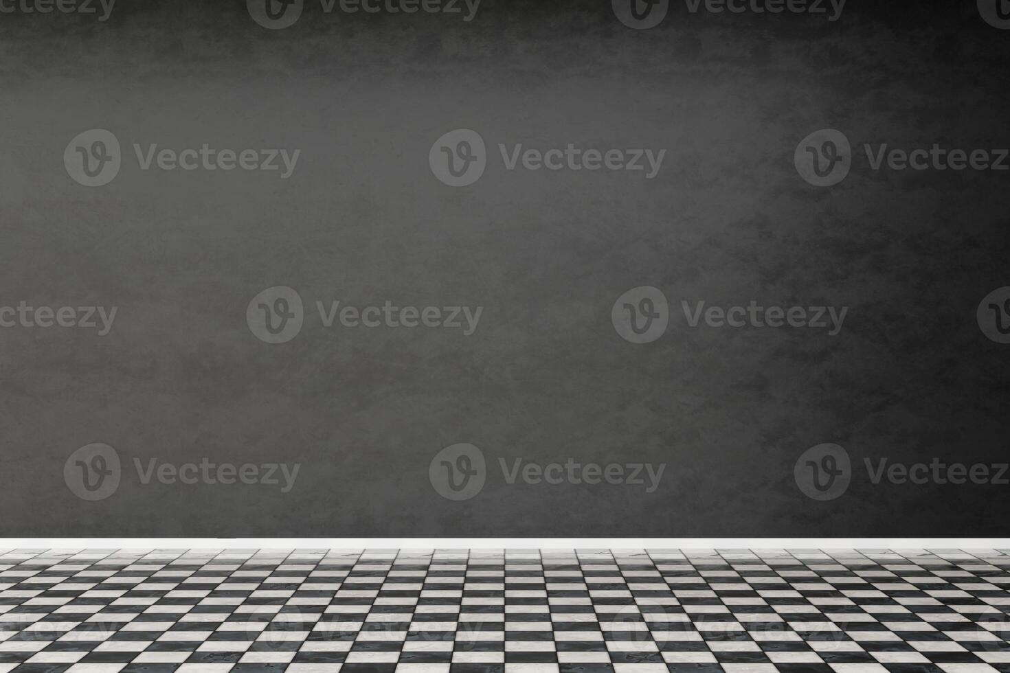 Spacious room features a checkerboard floor and a dark gray wall, providing a blank canvas for future design elements and furniture arrangement to create a personalized space photo