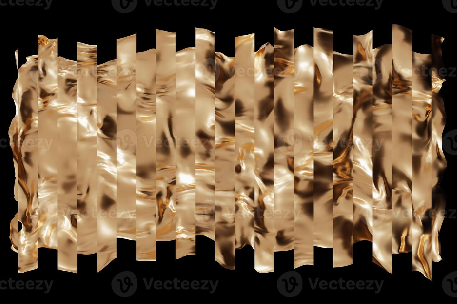 Golden flowing shapes intertwine gracefully on a black backdrop, showcasing an abstract composition. This 3D rendering highlights fluidity and dynamic movement through its elaborate design photo