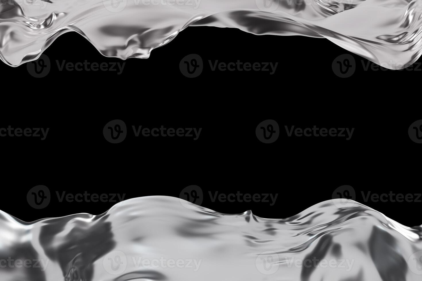 Dynamic chrome shapes flow gracefully across a black background, showcasing smooth contours and reflective surfaces. The design features ample copy space for text or branding photo