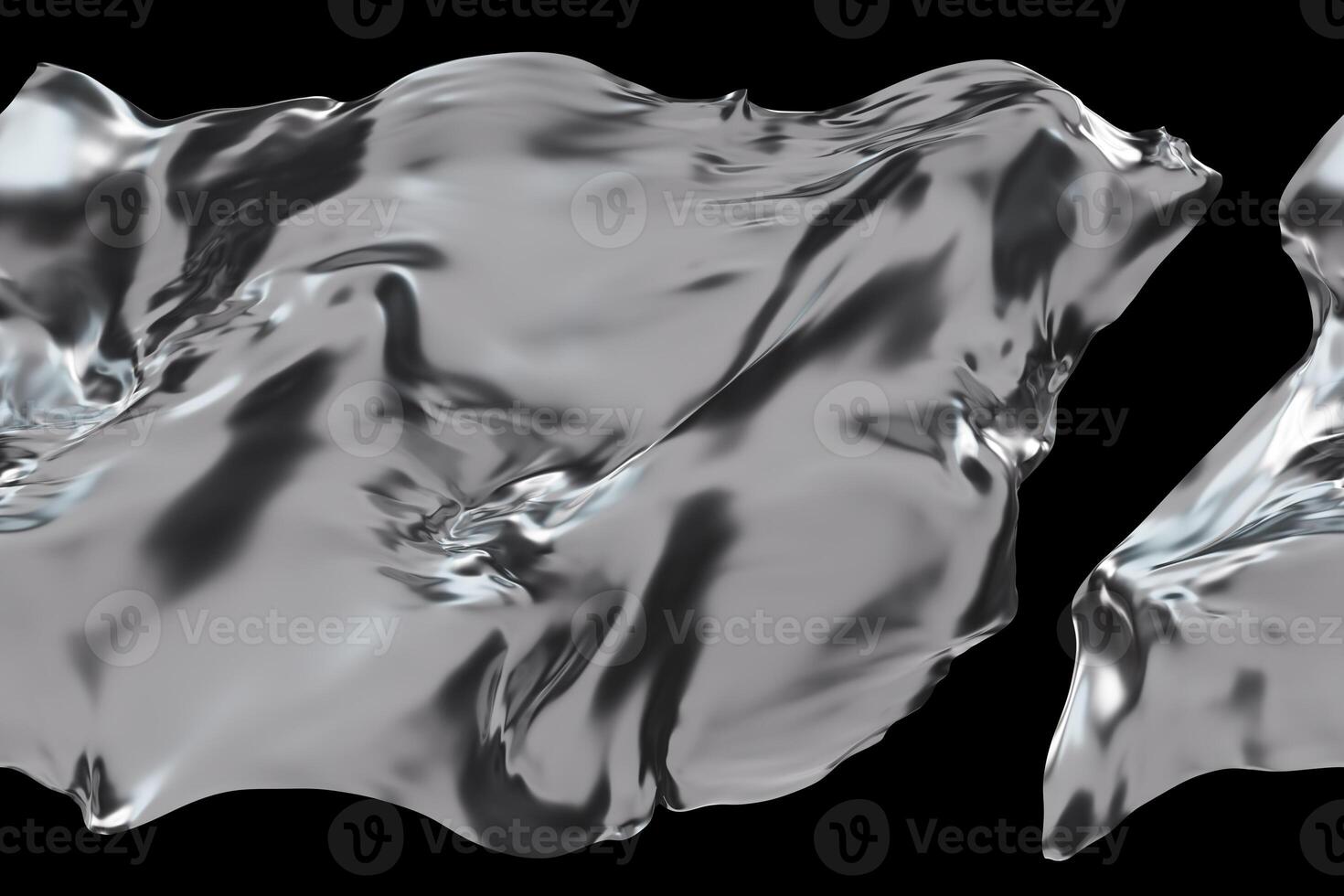 Dynamic chrome shapes flow gracefully across a black backdrop, illustrating the interplay between light and shadow in an abstract 3D render that captivates the eye photo