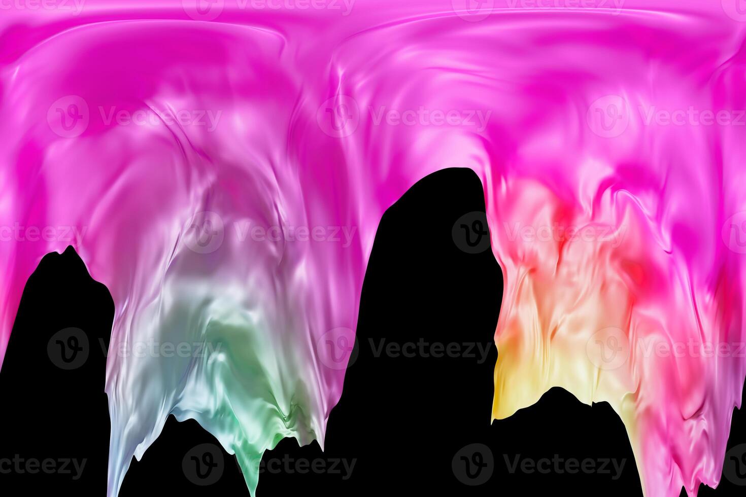 Flowing shapes in vibrant color gradients create an abstract composition against a deep black background, showcasing a harmonious blend of shades in a captivating 3D visualization photo