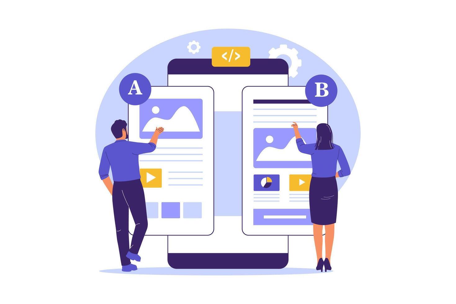 Flat Illustration of A B Testing Interface in UI UX Design vector