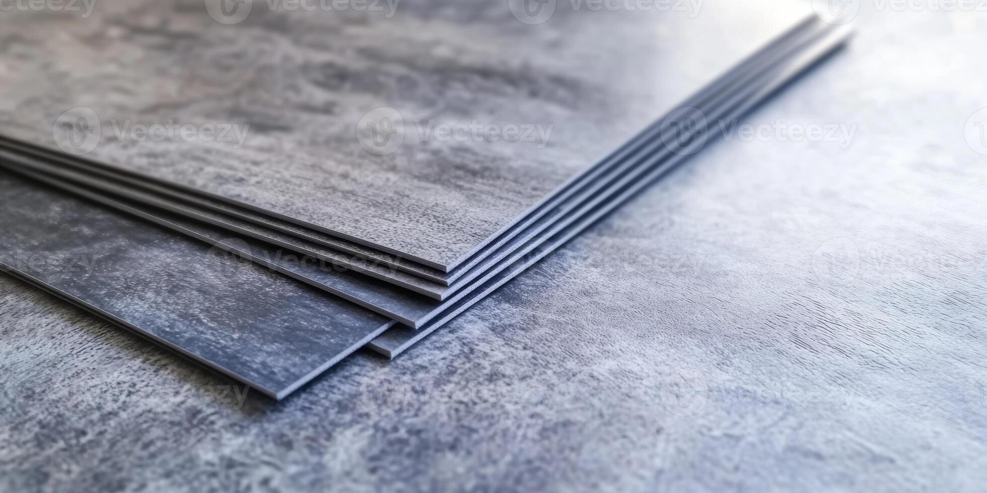 Multiple layers of textured gray panels stacked on a flat surface in a well-lit workspace setting photo