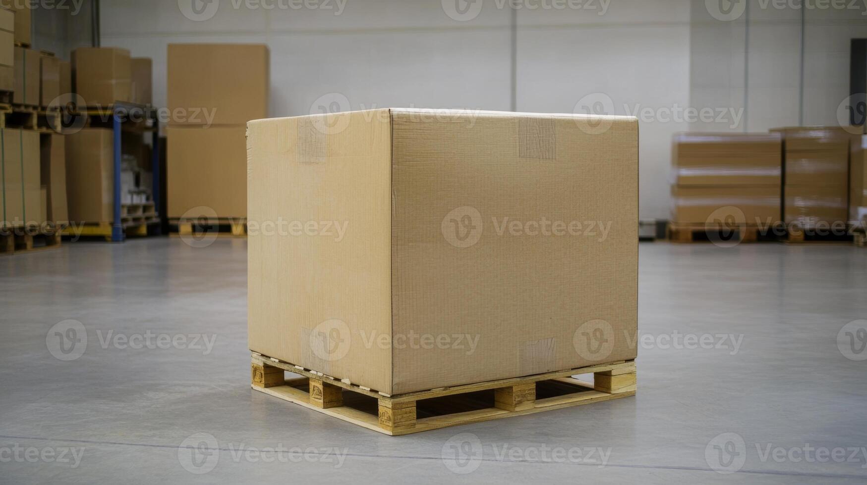 Large cardboard box on wooden pallet in warehouse storage area during daytime photo