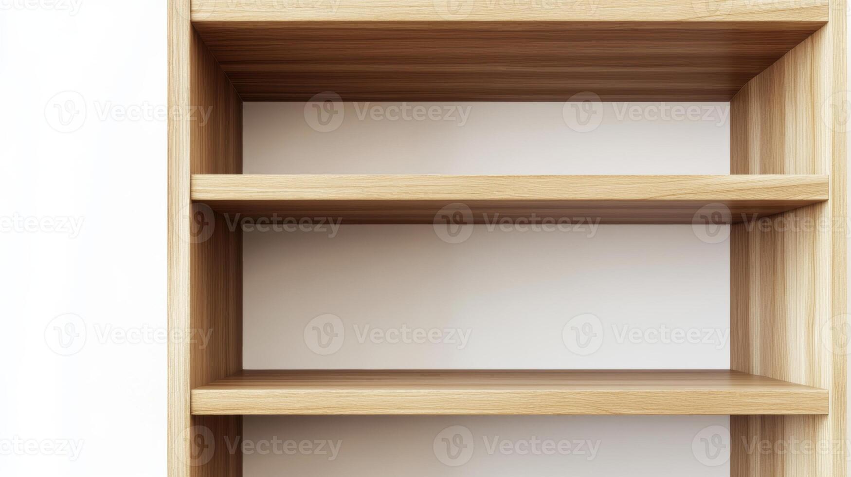 Minimalist wooden shelving unit with empty shelves ready for decoration or storage photo