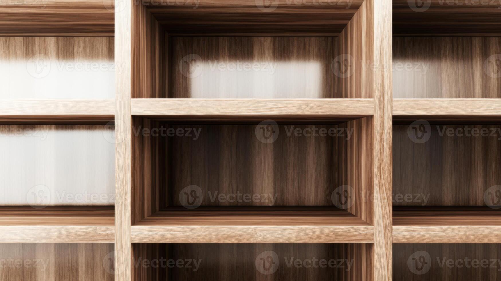 Wooden shelf design showcasing empty compartments arranged in a modern interior setting photo