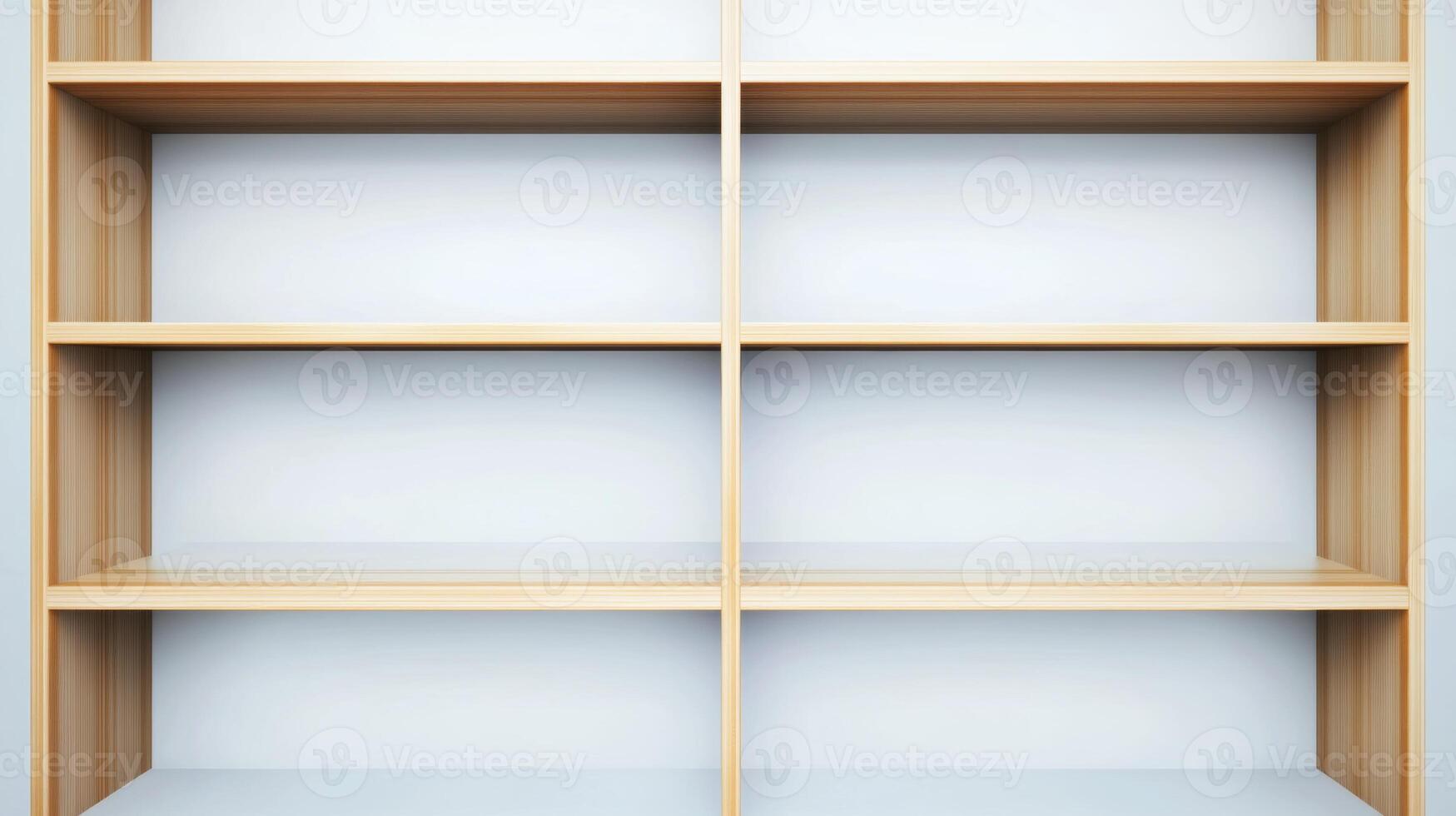 Empty wooden shelving unit ready to be filled with books and decorative items in a bright room photo