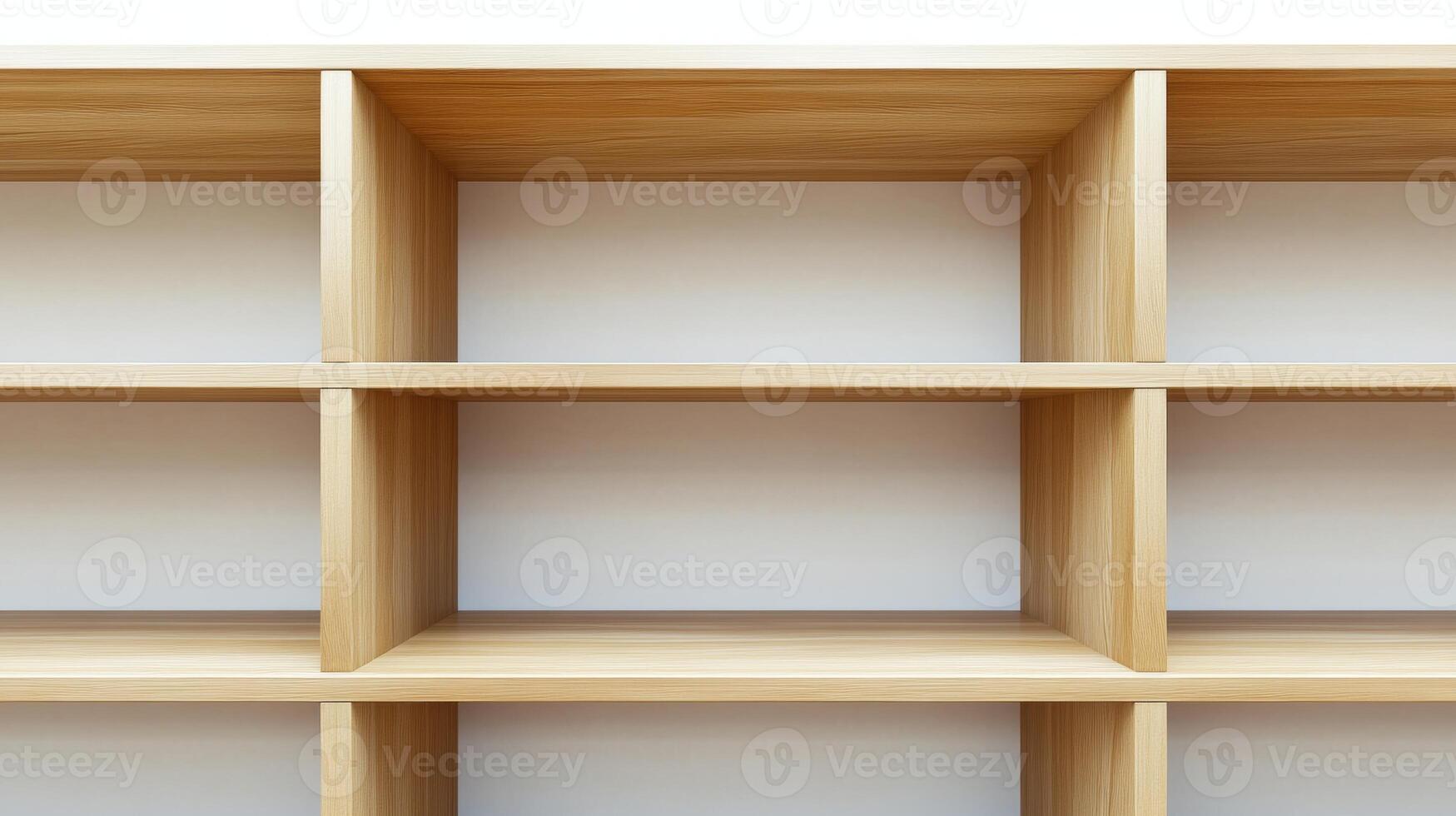 Empty wooden shelving unit in a modern space designed for organization and decoration possibilities photo