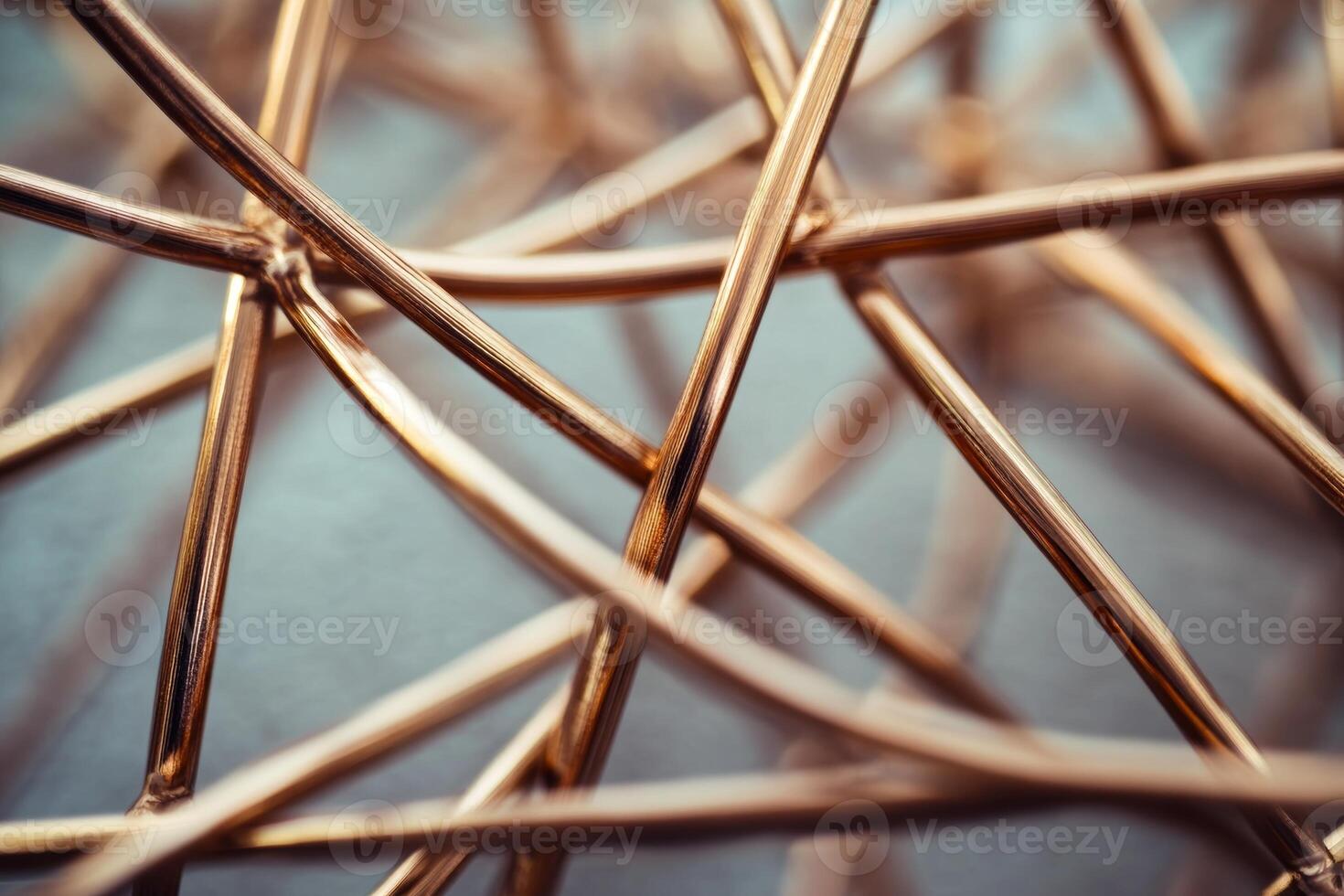 Intricate golden wires create an abstract design showcasing modern art at an indoor exhibition photo