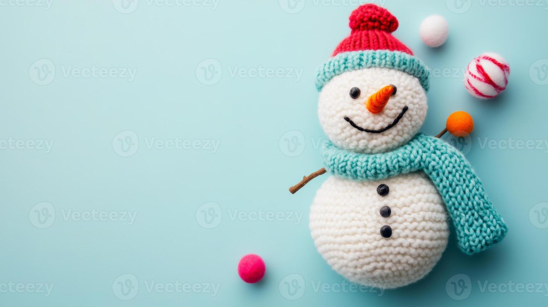A child's handmade winter snowman craft featuring colorful details on a light blue background for festive creativity photo