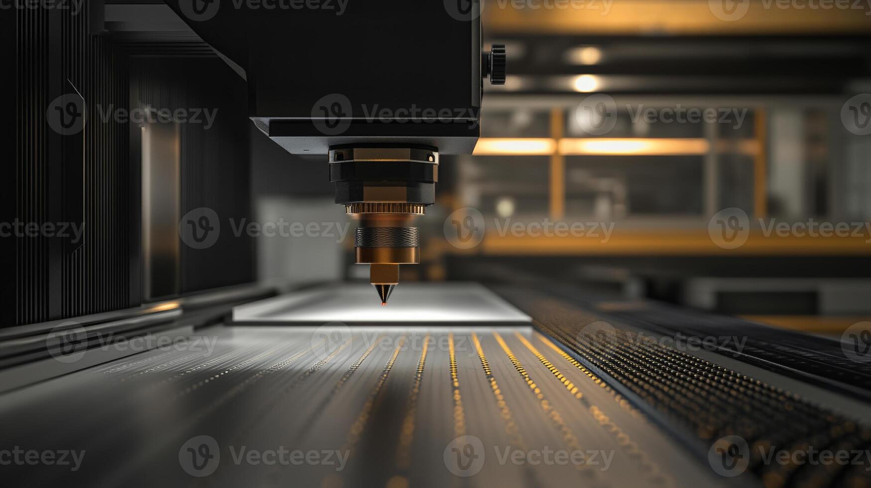 A close-up view of a modern CNC machine in action manufacturing precision parts in a well-lit workshop photo
