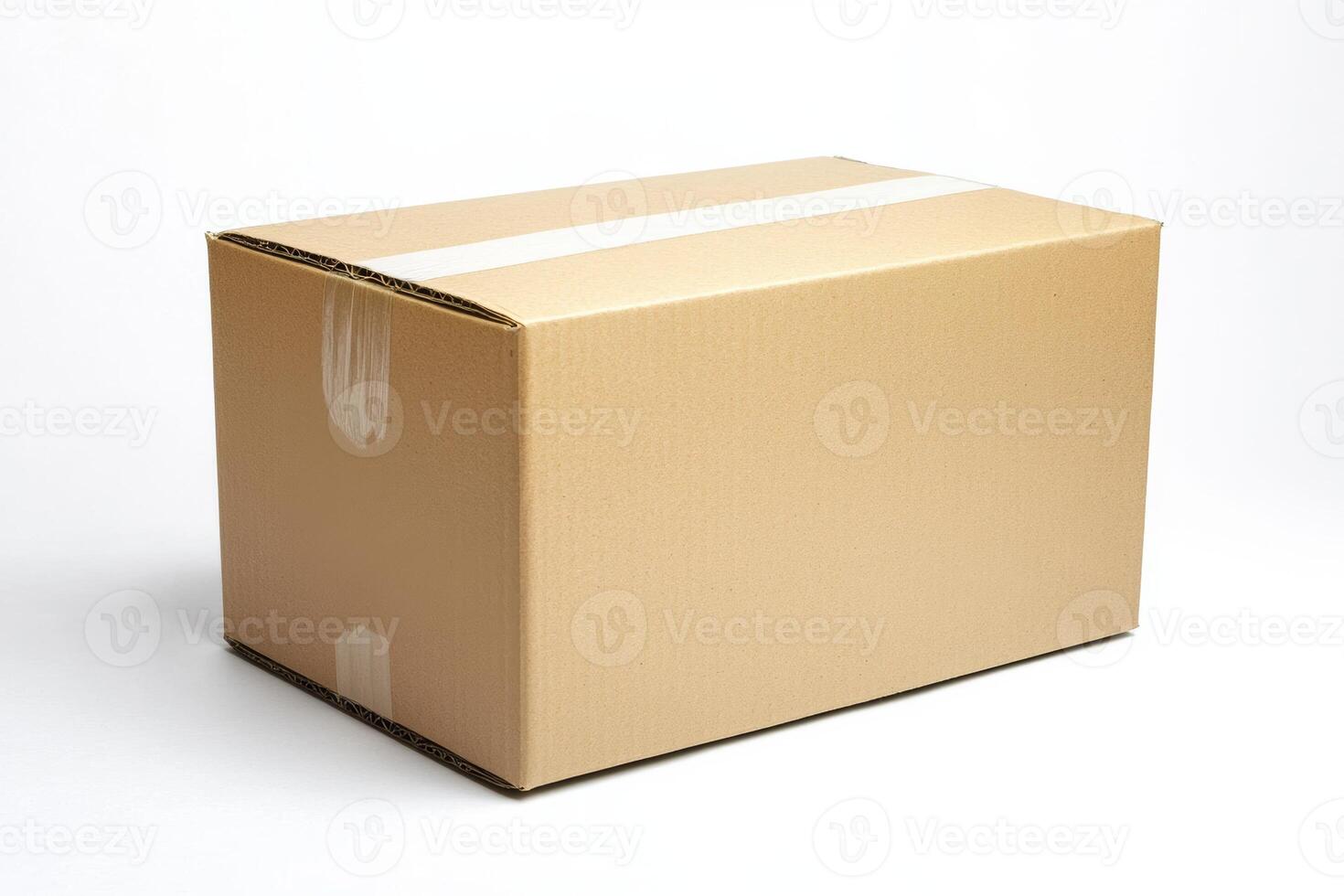Minimalist cardboard box with a blank surface on a white background for creative mockup and design purposes photo