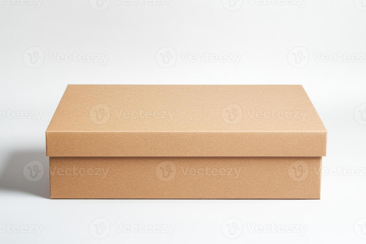 Minimalist cardboard box on a white background offers a blank canvas for creative mockup designs and branding opportunities photo