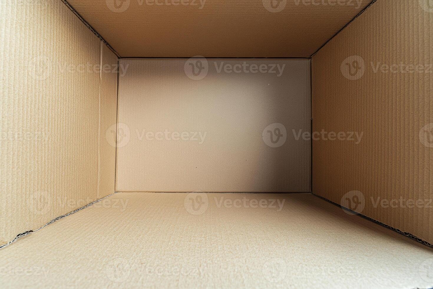 Minimalist cardboard box with blank surface on white background for product mockup in studio lighting photo