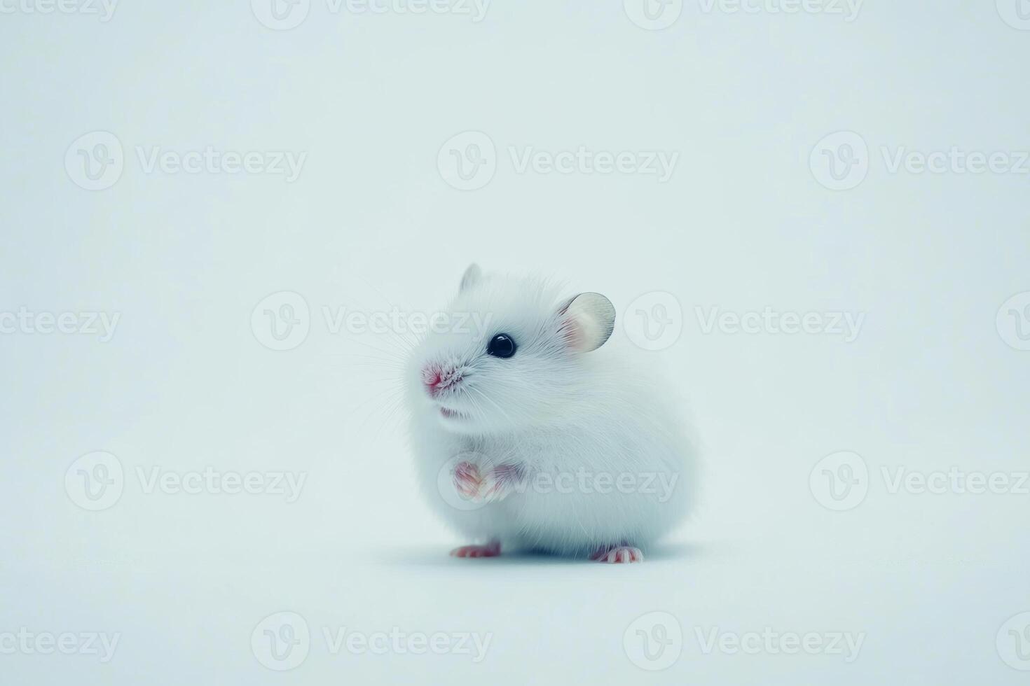 Fluffy hamster looking surprised on a white background with soft studio lighting, capturing its adorable features and playful nature photo