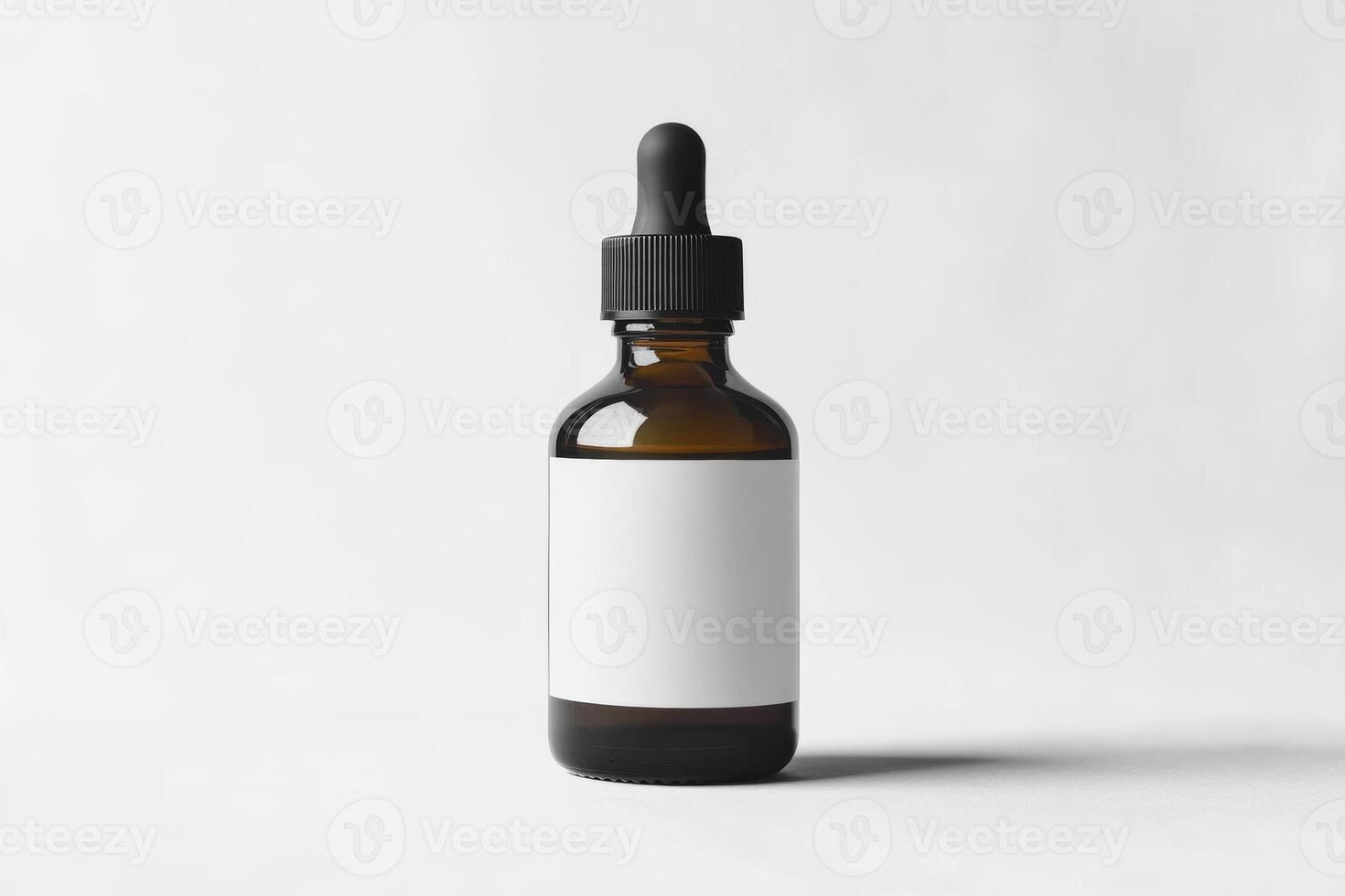 Minimalist mockup of an empty bottle with a label on a white background showcasing simple and clean design for product presentation photo