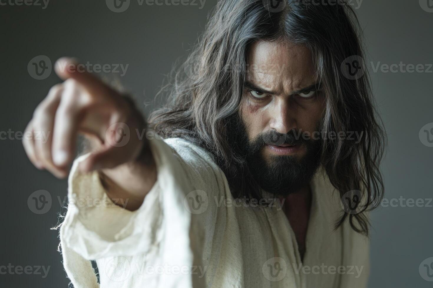 Jesus Christ demonstrating hand gestures, symbolizing his sacrifice and resurrection, capturing a moment of deep spiritual significance photo